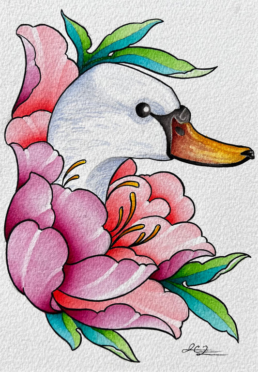 Duck in Peony (6in x 8-1/2in)